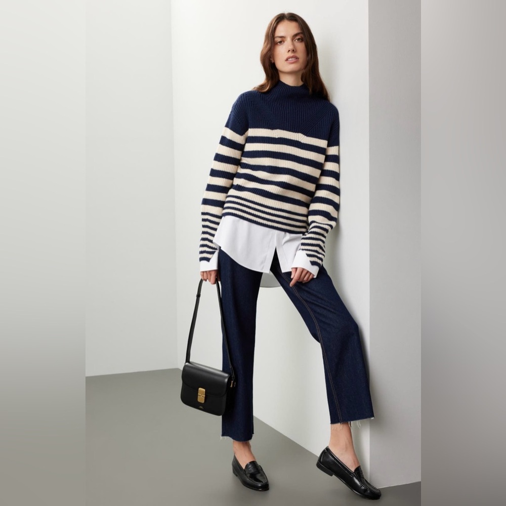 EUC - Derek Lam Sweater Navy and Cream Stripe Knit - Picture 1 of 13